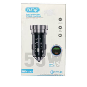 شارژر فندکی Fast مدل WKN-733 - 55W با درگاه خروجی USB و تایپ سی