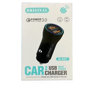 شارژر فندکی فست آکار مدل Q-007 دو پورت مشکی - فروشگاه موبایل محدث